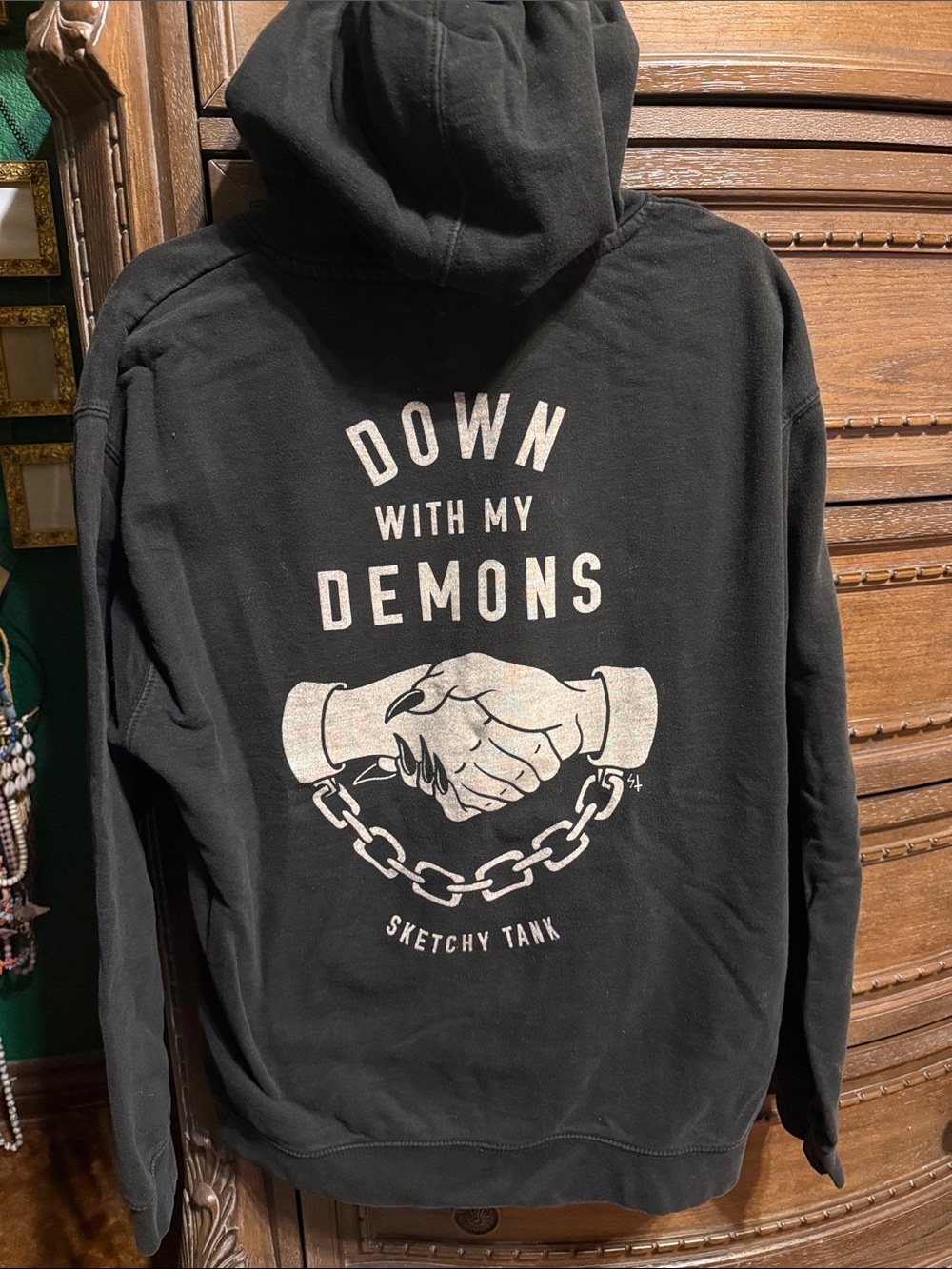 "Down With My Demons" sketchy tank-Black Graphic Hoodie